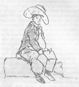 Рисунок Пушкина, являющийся вольной перерисовкой одной из фигур, изображенных на титульной виньетке первого тома романа Александра Гиро Cesaire