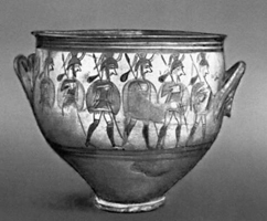 Кратер с изображением процессии воинов. Микены. Около 1200 до н.э. Национальный археологический музей, Афины.