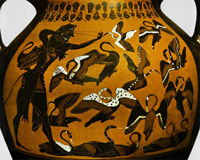 Геракл, стреляющий в Стимфалийских птиц (Аттическая амфора из Вульчи. Ок. 550 г. до н.э.)
